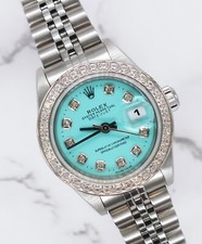 Ladies Rolex Datejust Steel & White Gold - Tiffany BLUE Diamond Dial & Bezel B+P
