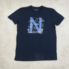Nautica T-Shirt Mens Extra Large Navy Blue Graphic Big N Nautical Boat Fishing T