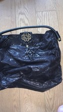 Mischa Barton Black Patent Snakeskin Slouchy Medium Shoulder Bag