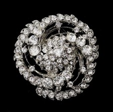 2" SILVER TONE LARGE SWIRL CUT-OUT DIAMANTE RHINESTONE CRYSTAL BROOCH PIN