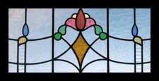 English Art Deco Transom Stained Glass Window With Amazing Textured Glass