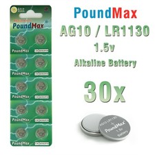 30 X Super AG10, LR1130 LR54 1.5v PoundMax Alkaline Button Cell Battery