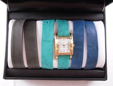 La Mer Silver Interchangeable Gift Box: Gray Wash, Teal Wash & Royal Blue Straps