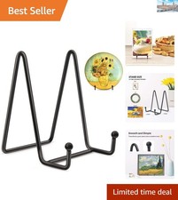 Elegant 4 Inch Black Iron Plate Display Easel Stand - 2 Pack for Art & Photos