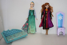 2 FROZEN DOLLS  ANNA AND ELSA  with A CHAISE LONG and A CHAIR