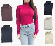 Ladies Marks Ribbed Roll Neck Top Cotton High Neck Pink Brown Black Long Sleeved