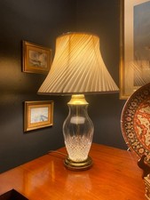 Vintage Crystal Glass Base Table Lamp Faux Silk Pleated Shade Champagne Gold