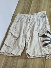 Mens Bench Cargo Shorts Cream/beige Size W 32" L 12" Multi Pockets Drawstrings 