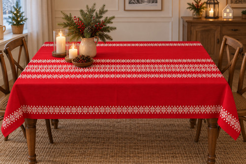 Vintage woven tablecloth red - woven,