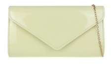 Ladies Glossy Patent Faux Leather Clutch Bag Evening Occasion Plain Bridal