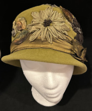 Louise Green Women's Olive Velour-Finished Felt Cloche Silky Flowers and Ribbon