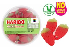 Haribo GIANT STRAWBS Sweets VEGETARIAN Large Strawberries Tub Jelly Gummy Candy 