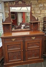 Sideboard Chiffonier Dresser antique Edwardian + mirror robust knocks splits etc
