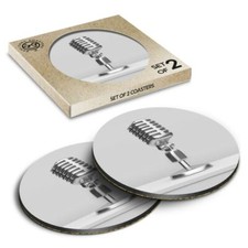 2 x Boxed Round Coasters - BW - Microphone Radio Broadcast  #37236