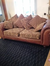  LARGE VINTAGE BROWN LEATHER THOMAS LLOYD SOFA KILIM CUSHIONS