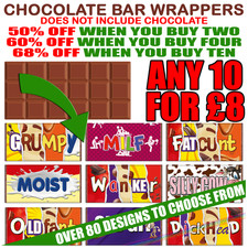 ANY 10 FOR £8 Funny Chocolate Bar Wrappers Rude Joke Prank Present Fun Gift UK