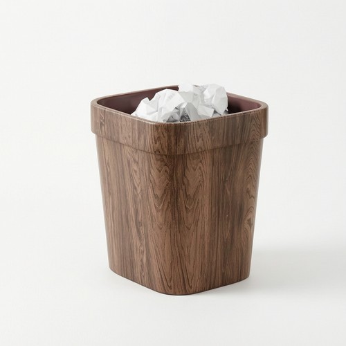 Open top trash bin - open-top, wood-grain