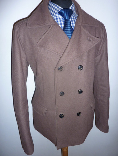 Men pea coat - coat, wool