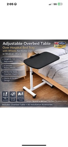 Adjustable overbed table over - overbed,