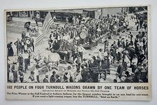 AUBURN INDIANA POSTCARD 182 PEOPLE ON 4 TURNBULL WAGONS HORSE DRAWN FARM c1909
