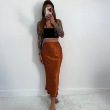 Ladies orange satin skirt miss - ladies,