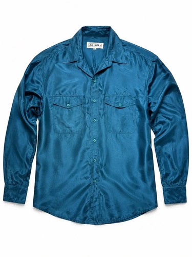 Vintage 100 silk blue shirt - 100%,