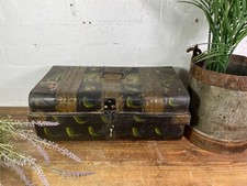 Vintage Industrial Indian Bombay Metal Railway Trunk Chest Luggage Coffee Table