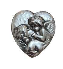 Vintage  Sterling Silver Repousse Large Heart Brooch  And Pendent 3cm wide