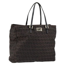 FENDI Zucchino Canvas Hand Bag Black Brown Auth ka067