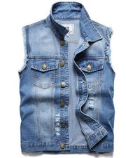 Men’s Denim Vest Jean Waistcoat Sleeveless Vintage Punk Casual Jacket