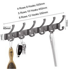 Clothes Coat Door Holder 8/12 Hooks Rack Hat Bedroom Wall Hanger Rail Aluminum