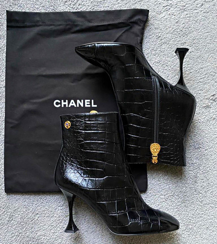 Chanel black croc - chanel, croc-embossed