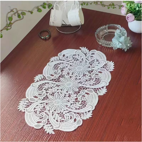 Table mat white lace - mat-white, oval
