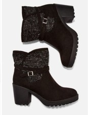 Just Fab Dessa Perforated Heeled Ankle Boots Black Size UK 6 EU 38.5 REF Y 476