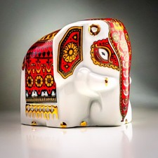Mlesna Porcelain Elephant Tea Caddy Decorative Sri Lanka Red & Gold 8cm