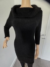 Ladies Monsoon Neck Angora Jumper Dress In Black