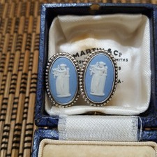 Wedgwood Vintage 925 Sterling Silver Stud Earrings, Blue Cameo, Screw Backs