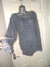 Ladies Made In Italy Blue eyelash long layered  jumper top size 16 New no Tags