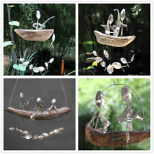 Outdoor Hanging Fishing Man Spoon Fish Sculptures Wind Chime Ornament Home Decor