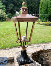 Large Copper & Antique Brass Pillar / Wall Lantern with Cast Iron Base LAST ONE