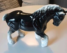 Vintage Large Ceramic Pottery Black & White Shire Horse Ornament 