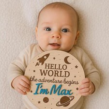Personalised Baby Name Disc – Space Themed Newborn Photo Prop – Galaxy Nursery