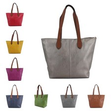 Women Large Twin Contrasting Strap Shoulder Bag Shopper Tote Satchel Handbag 