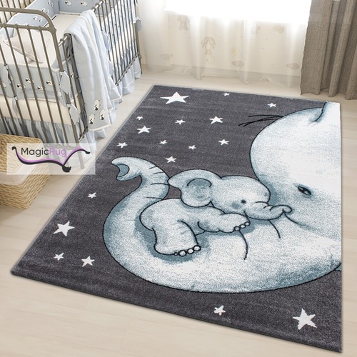 Nursery rug blue - rug, grey