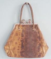 Vintage 1920s Bag Purse Lizard Skin Steek Frame Clasp Ladies Framed Two Handled