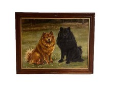 W LUKER JNR 1929 KONG & CHINO, SIGNED OIL PAINTING Of CHOW CHOW DOGS FRAMED