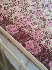 Vintage Jacquard Floral Bedspread Double 1950s Art Deco Revival Cottagecore Plum