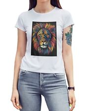 Lion Rainbow Art T-Shirt Animal Lover Lions Pride Big Cat Womens Top Tee Gift