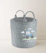Personalised Tractor Toy Storage, tub, storage basket, Toy box, Nursery blue