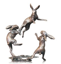 Butler & Peach Detailed Small Solid Hot Bronze Boxing Dancing Hares Center Piece